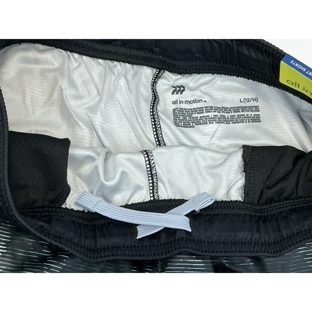 All In Motion Kids Boys‎ Athletic Court Shorts Black White Stripe Activewear LG